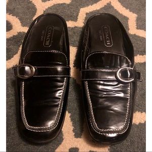 Coach Black Flat Leather Mule Slides Shoes
